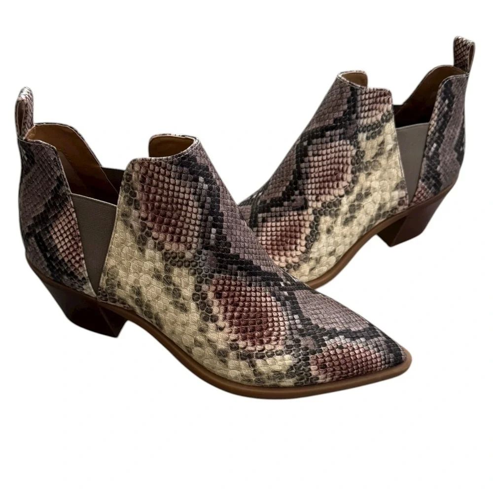 New Dolce Vita SAMY Snakeskin Bootie Ankle Block Heel Women's 10M Tan Cream Pink
